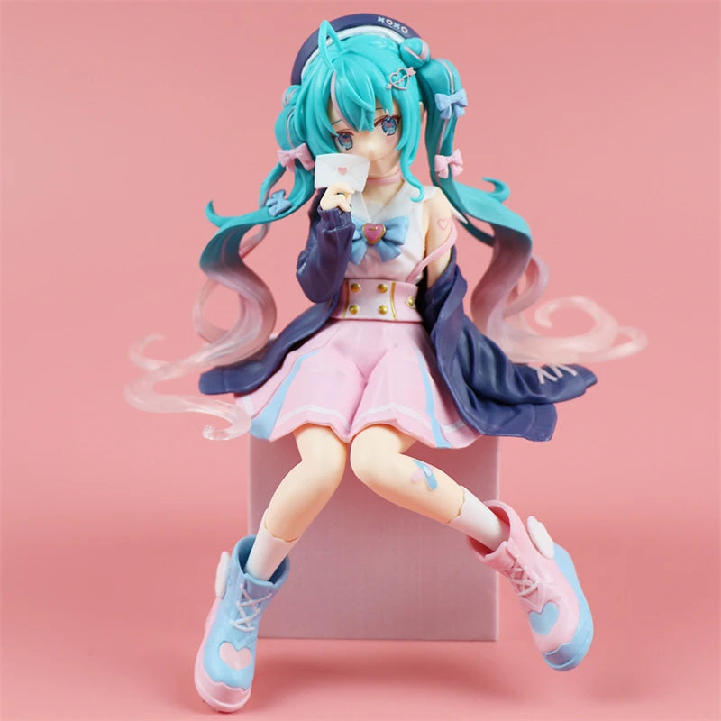 Figura de ação de pvc Hatsune Miku, figura de ação de anime fofa de Miku sentada, modelo de desenho animado kawaii, presente de aniversário para crianças