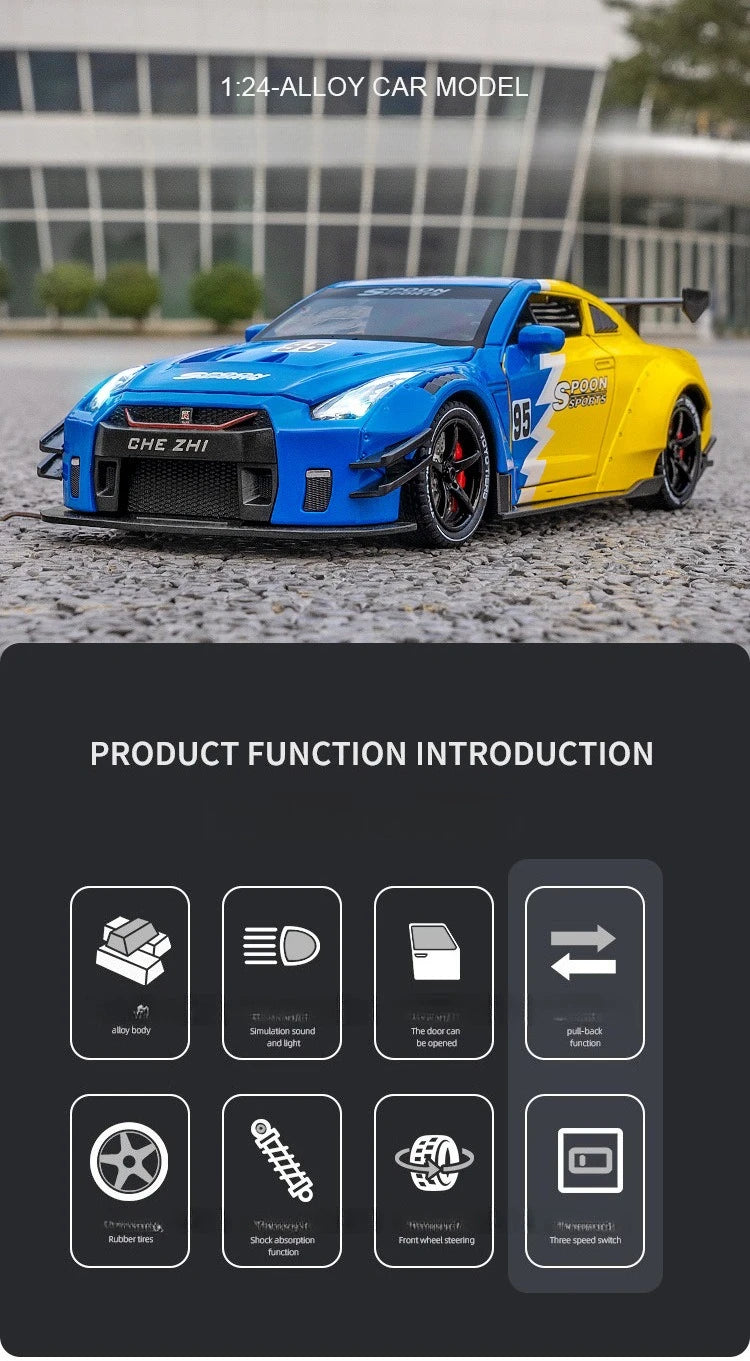 GTR Revuelto Carro de Liga de Brinquedo Miniatura Diecast Supercarro Portas Abertas Som Luz Puxar Volante Dianteiro Carros de Direção Presente para Criança