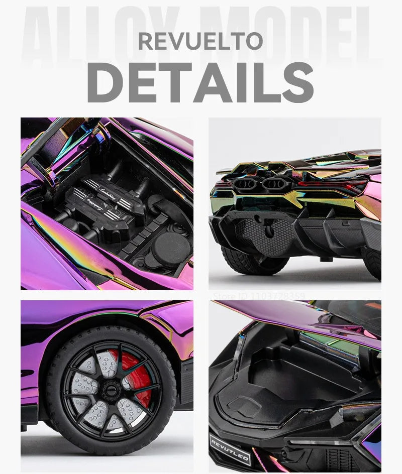 REVUELTO Miniatura Modelo Brinquedo Carros Esportivos Liga Fundida Supercarros Som Luz Portas Abertas Puxe para Trás para Presentes de Crianças