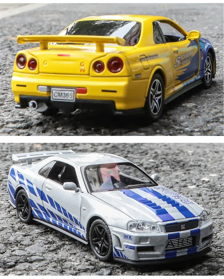 GTR R34 SKYLINE Liga Rápida Simulação Carro Modelo Diecasts & Veículos de Brinquedo e Carros Decoração Brinquedos para Crianças