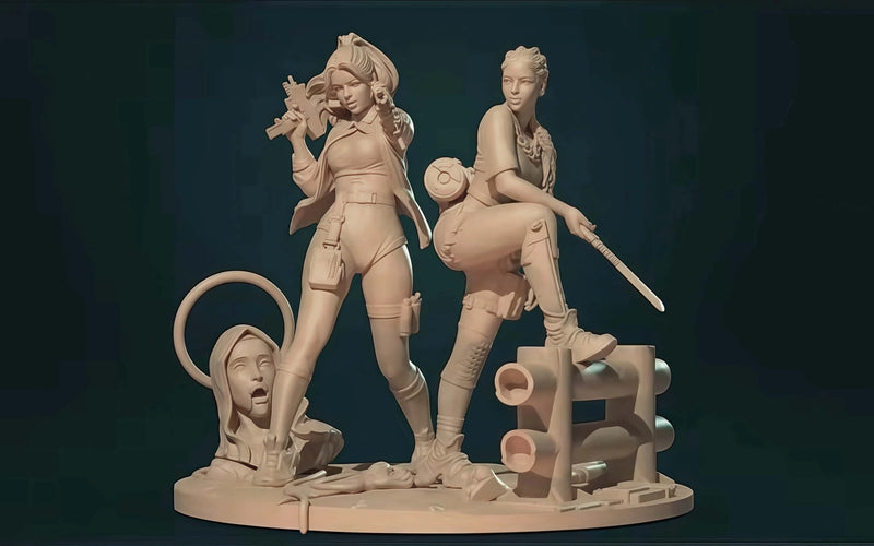 Modelo 3D em Resina 1/20 – 2 Personagens Femininas Estilo Agente | Kit Cru para Colecionadores