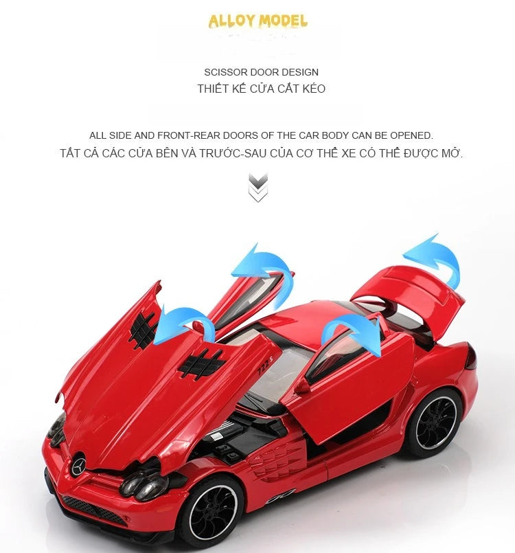 SLR 772S Modelo de carro de brinquedo Corpo de liga Pneus de borracha Diecast Supercarros Modelos Portas abertas Som Luz Brinquedos para crianças Presentes