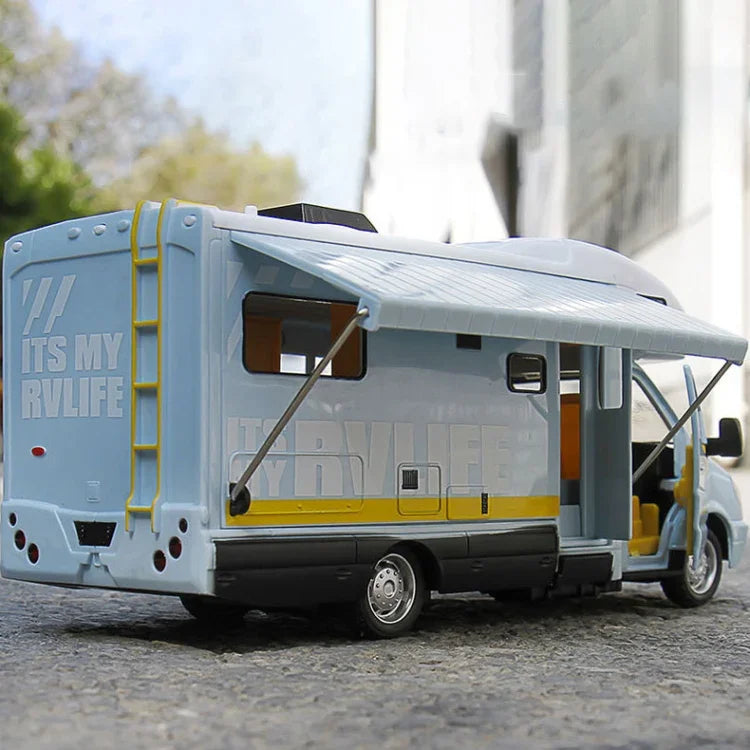 Carro de luxo RV modelo de carro de brinquedo fundido de metal Camper Van Motorhome modelo de carro de turismo com som e luz presente para crianças