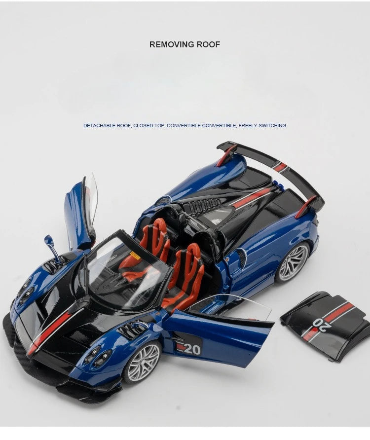 Pagani Huayra BC Blu Francia/Candy Blue com detalhes em carbono, modelo de carro 1/18 da Autoart