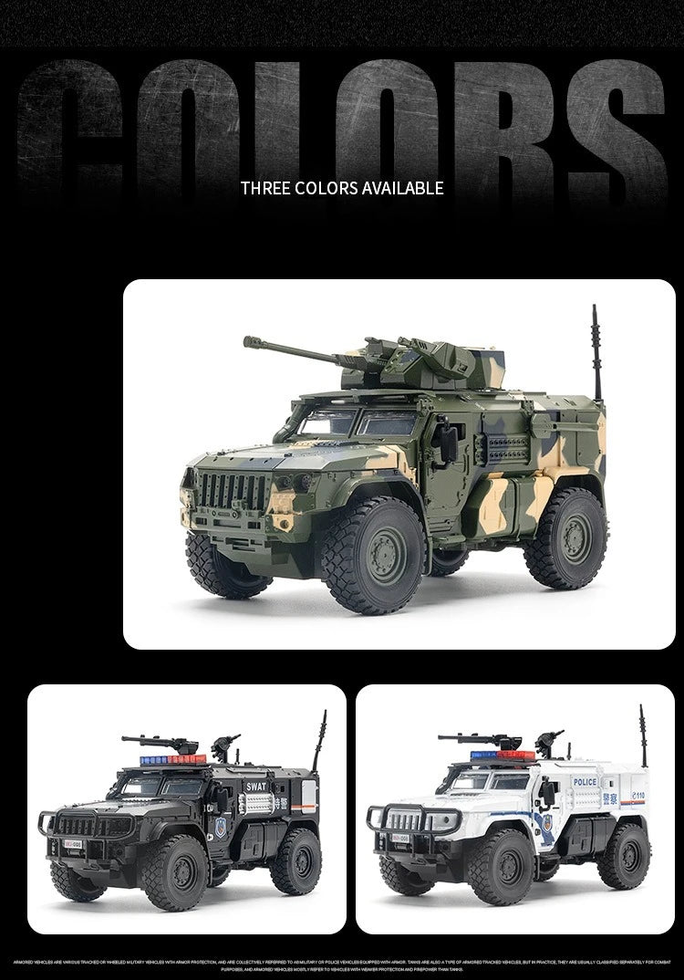 Carro de polícia blindado SWAT em escala 1:32, modelo de brinquedo de metal fundido, com absorção de choque, caminhão pesado, brinquedo com som e luz, presente para crianças
