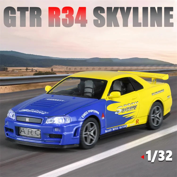 GTR R34 SKYLINE Liga Rápida Simulação Carro Modelo Diecasts & Veículos de Brinquedo e Carros Decoração Brinquedos para Crianças