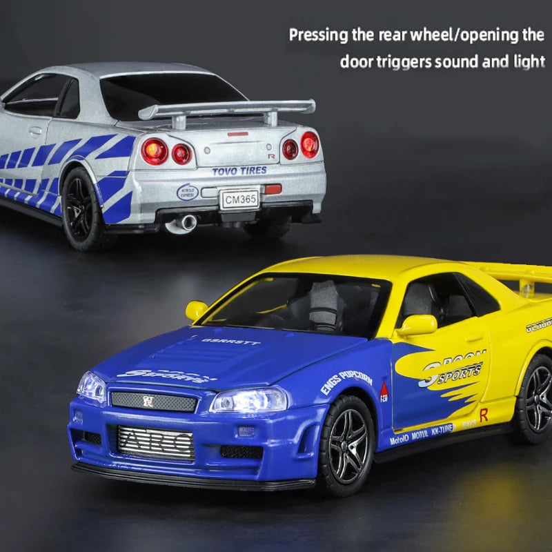 GTR R34 SKYLINE Liga Rápida Simulação Carro Modelo Diecasts & Veículos de Brinquedo e Carros Decoração Brinquedos para Crianças