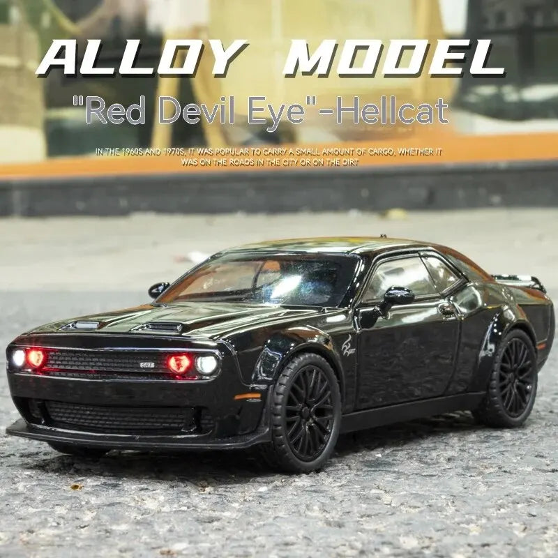 Dodge Challenger Hellcat Toy Car para 1:32 Escala Die Cast Metal Cars Toy Pull Back Hellcat Model Cars com Som e Luz Hellc