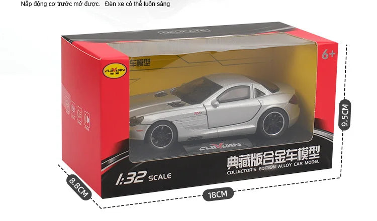 SLR 772S Modelo de carro de brinquedo Corpo de liga Pneus de borracha Diecast Supercarros Modelos Portas abertas Som Luz Brinquedos para crianças Presentes