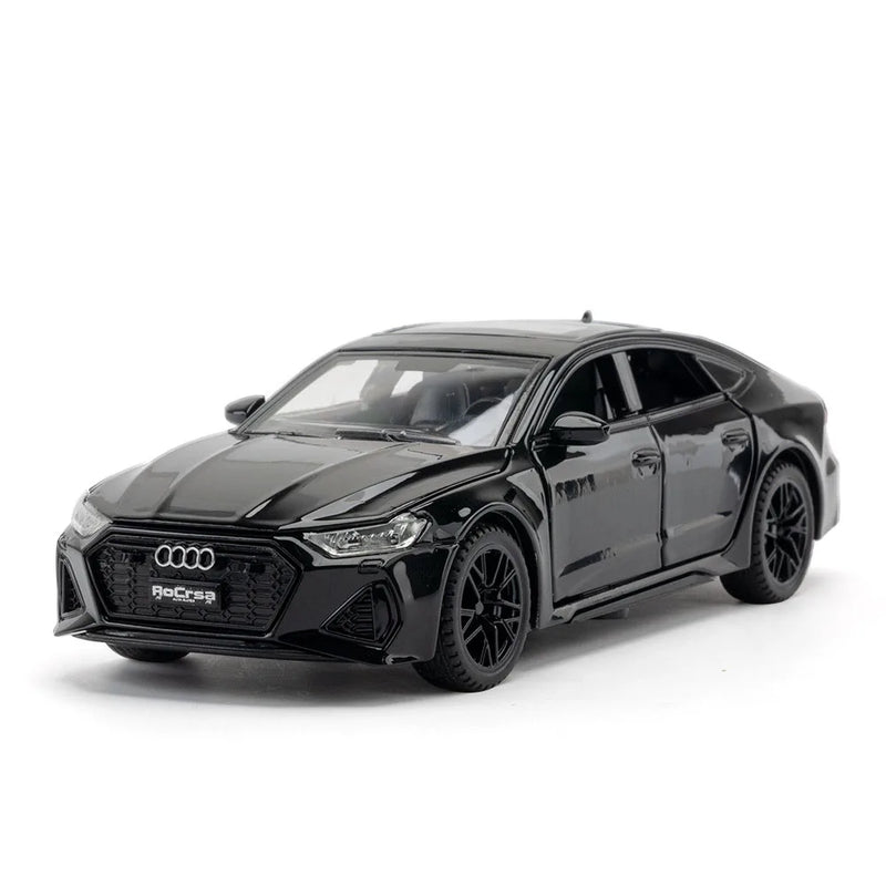 Audi RS7 Sportback, liga metálica fundida, 6 portas abertas com pneus de borracha retráteis, ornamento, veículo, brinquedos, presentes