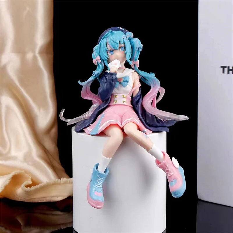 Figura de ação de pvc Hatsune Miku, figura de ação de anime fofa de Miku sentada, modelo de desenho animado kawaii, presente de aniversário para crianças