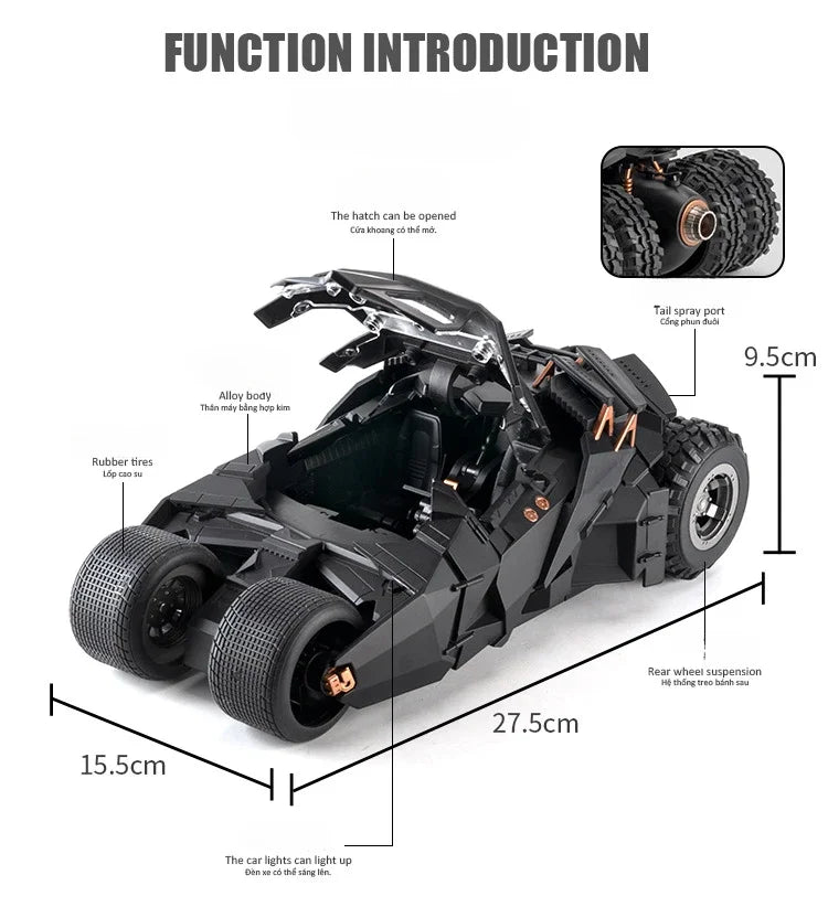 Carro clássico do filme Batman 2008 Batmóvel   Tumbler! Alloy Concept Bat Sports Car Modelo Diecast Metal Toy Race Car Modelo Sound Light Kids Gifts