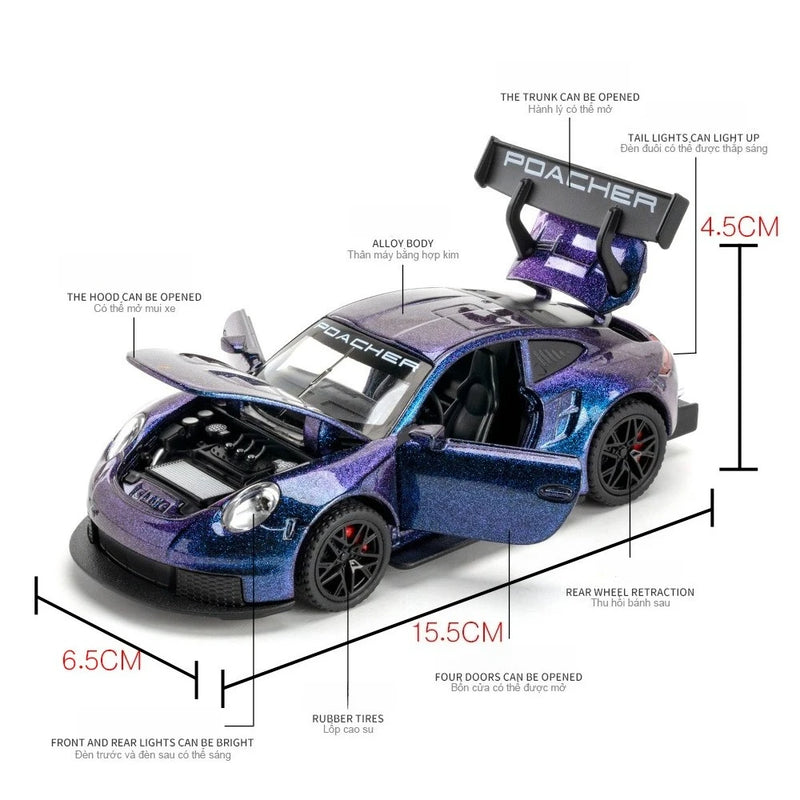 GT3-RS Targa 4S Carro Esportivo Brinquedo Leve Som Puxar Para Trás Liga Fundida Carros de Corrida Coleção Presente Meninos