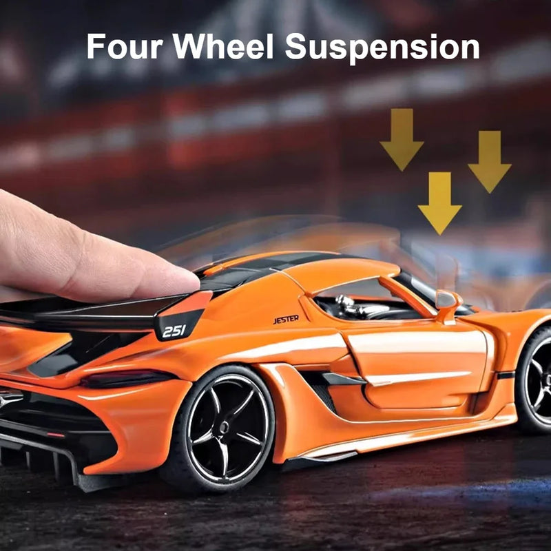 Jesko Super Car Model Toys Metal Diecast Light Music Pull Back Sports Cars Models Collection Racing Vehicle Gift Boys