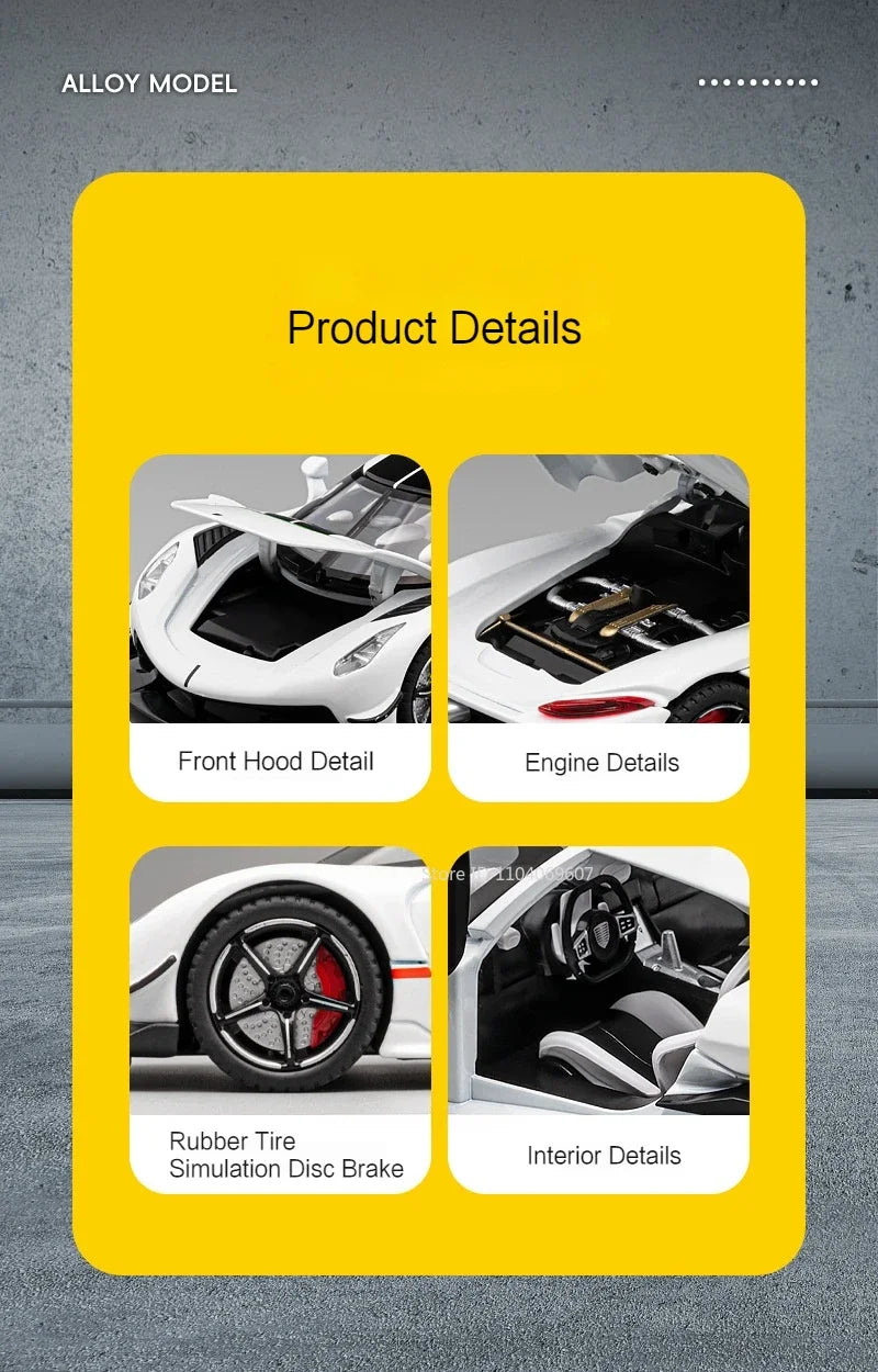 Jesko Super Car Model Toys Metal Diecast Light Music Pull Back Sports Cars Models Collection Racing Vehicle Gift Boys