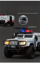 Carro de polícia blindado SWAT em escala 1:32, modelo de brinquedo de metal fundido, com absorção de choque, caminhão pesado, brinquedo com som e luz, presente para crianças