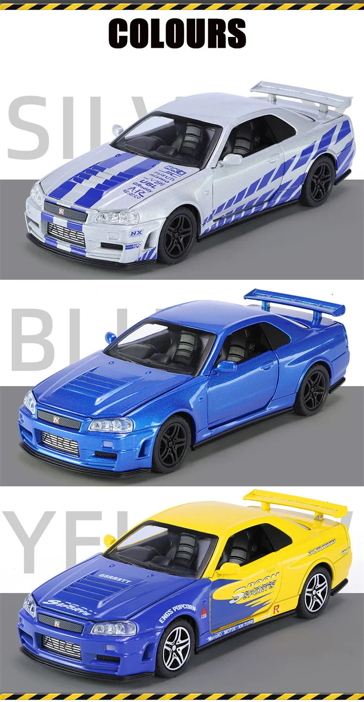 GTR R34 SKYLINE Liga Rápida Simulação Carro Modelo Diecasts & Veículos de Brinquedo e Carros Decoração Brinquedos para Crianças