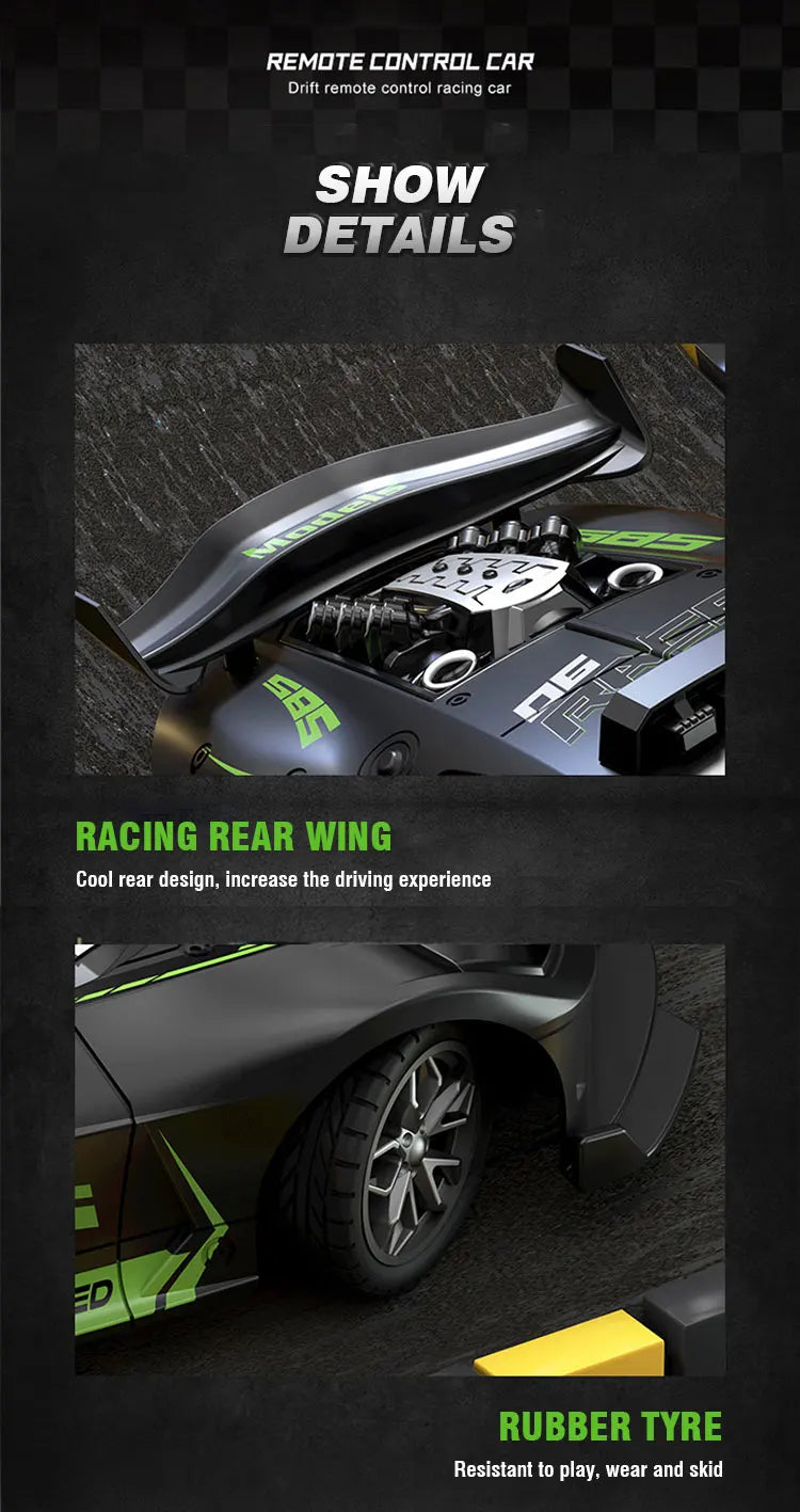 Carro de corrida elétrico de controle remoto de alta velocidade com 4 canais, modelo de veículo esportivo para meninos e crianças, presente de aniversário