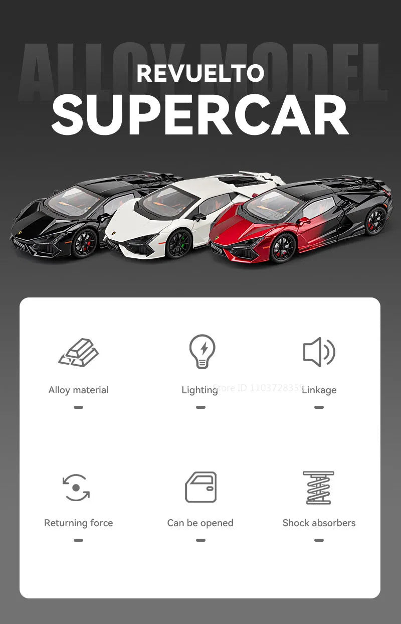 REVUELTO Miniatura Modelo Brinquedo Carros Esportivos Liga Fundida Supercarros Som Luz Portas Abertas Puxe para Trás para Presentes de Crianças