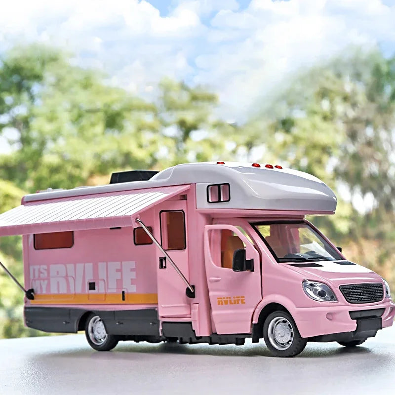 Carro de luxo RV modelo de carro de brinquedo fundido de metal Camper Van Motorhome modelo de carro de turismo com som e luz presente para crianças