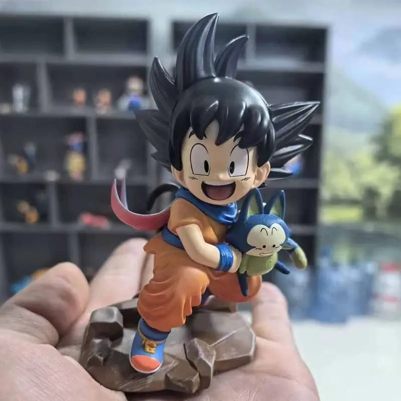 Dragon Ball Childhood Little Goku Hugs Puer Ya Mu Tea Little Follower Figures Doll Pvc Model Statue Collection Toys Ornamen Gift