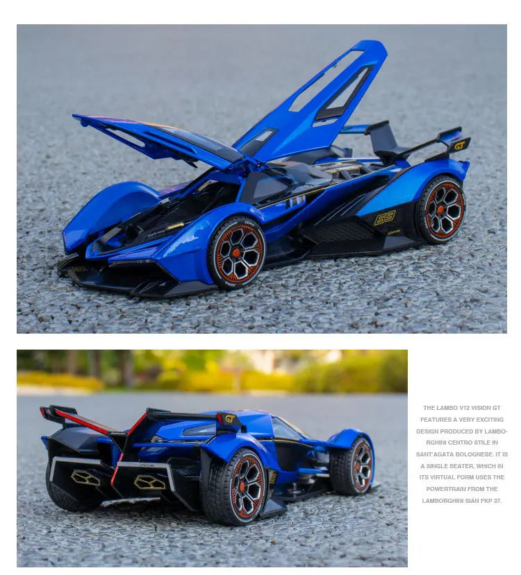 GT V12 Super Concept Sports Car Alloy Metal Diecast Modelo de Carro Som Luz Brinquedos Infantis