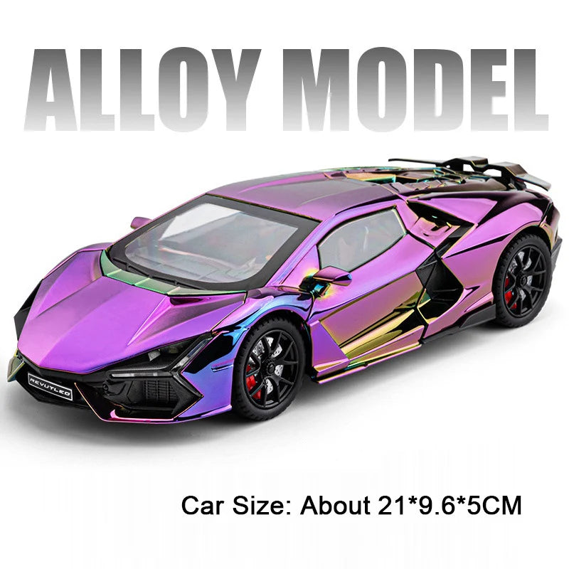 REVUELTO Miniatura Modelo Brinquedo Carros Esportivos Liga Fundida Supercarros Som Luz Portas Abertas Puxe para Trás para Presentes de Crianças