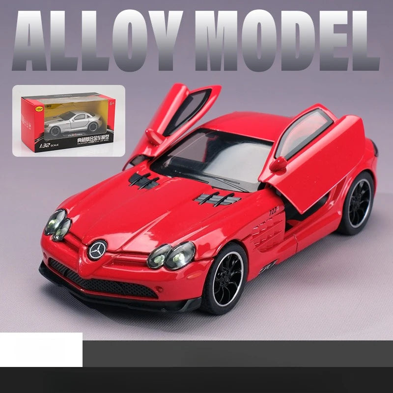 SLR 772S Modelo de carro de brinquedo Corpo de liga Pneus de borracha Diecast Supercarros Modelos Portas abertas Som Luz Brinquedos para crianças Presentes