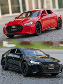 Audi RS7 Sportback, liga metálica fundida, 6 portas abertas com pneus de borracha retráteis, ornamento, veículo, brinquedos, presentes
