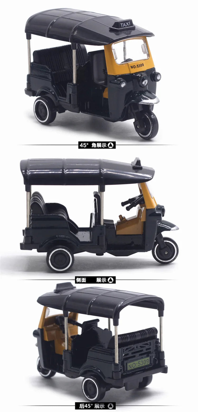 Triciclo Retro Modelo Carro Vermelho Azul Preto Modelo Bolo Enfeites Presente Brinquedos Veículo Rebote Deslizante Veículo Elétrico