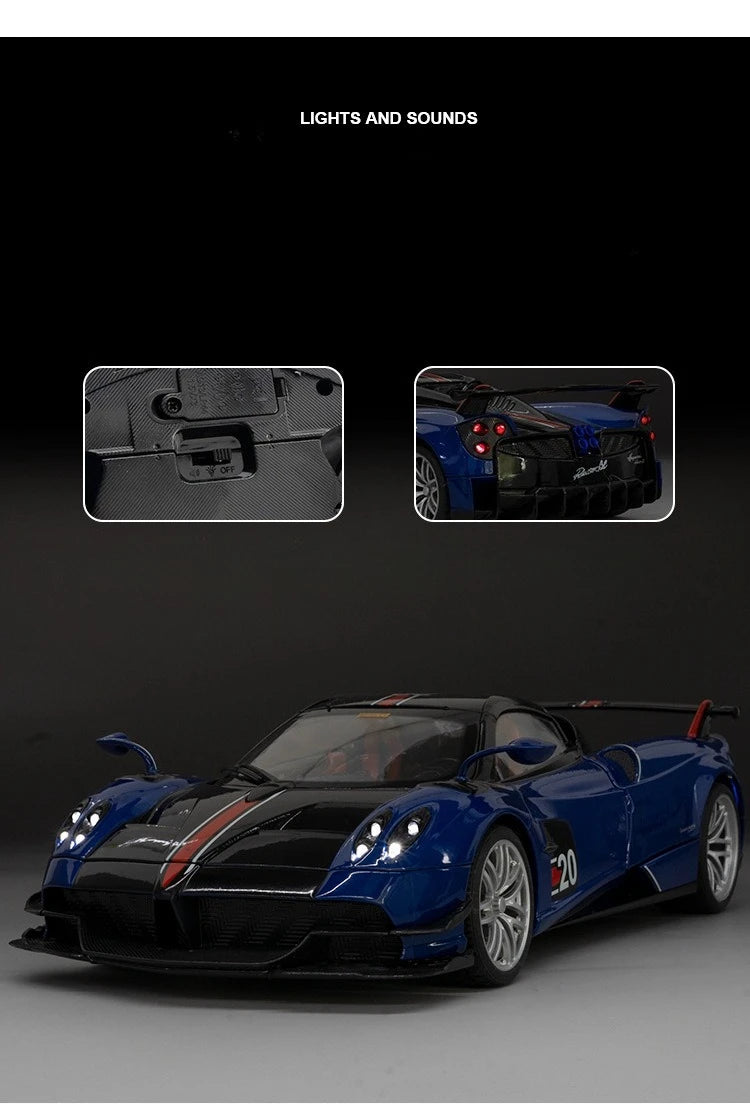 Pagani Huayra BC Blu Francia/Candy Blue com detalhes em carbono, modelo de carro 1/18 da Autoart