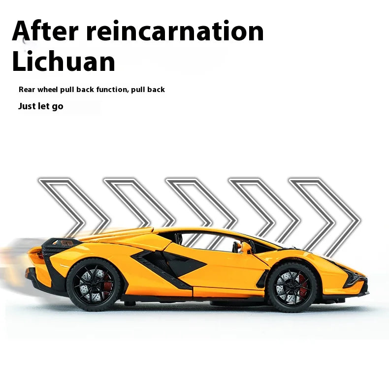Lamborghini  modelo de liga leve - som e luz, ação retrátil, presente para crianças e fãs de carros esportivos
