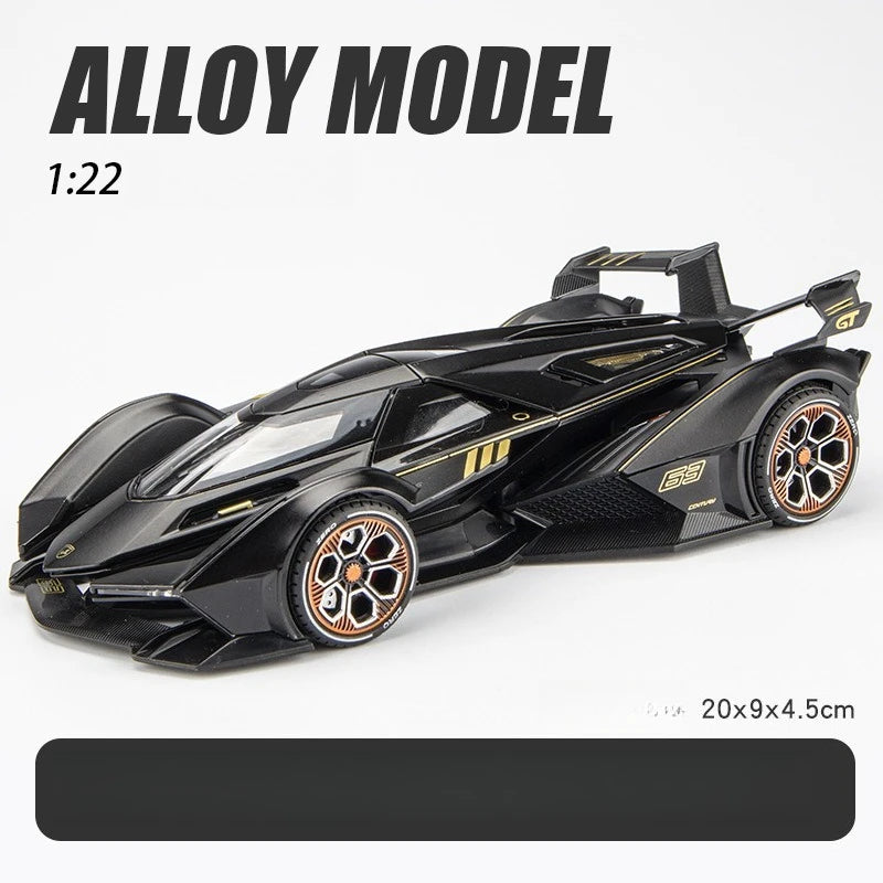 GT V12 Super Concept Sports Car Alloy Metal Diecast Modelo de Carro Som Luz Brinquedos Infantis