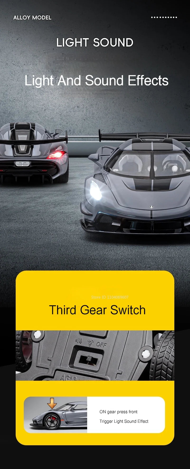 Jesko Super Car Model Toys Metal Diecast Light Music Pull Back Sports Cars Models Collection Racing Vehicle Gift Boys