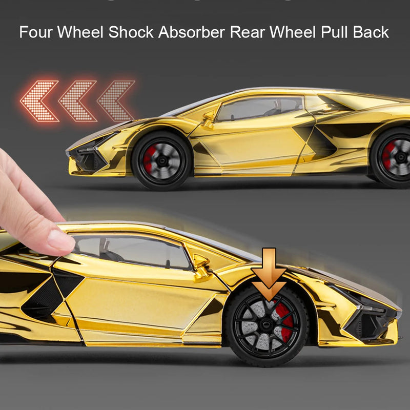 REVUELTO Miniatura Modelo Brinquedo Carros Esportivos Liga Fundida Supercarros Som Luz Portas Abertas Puxe para Trás para Presentes de Crianças