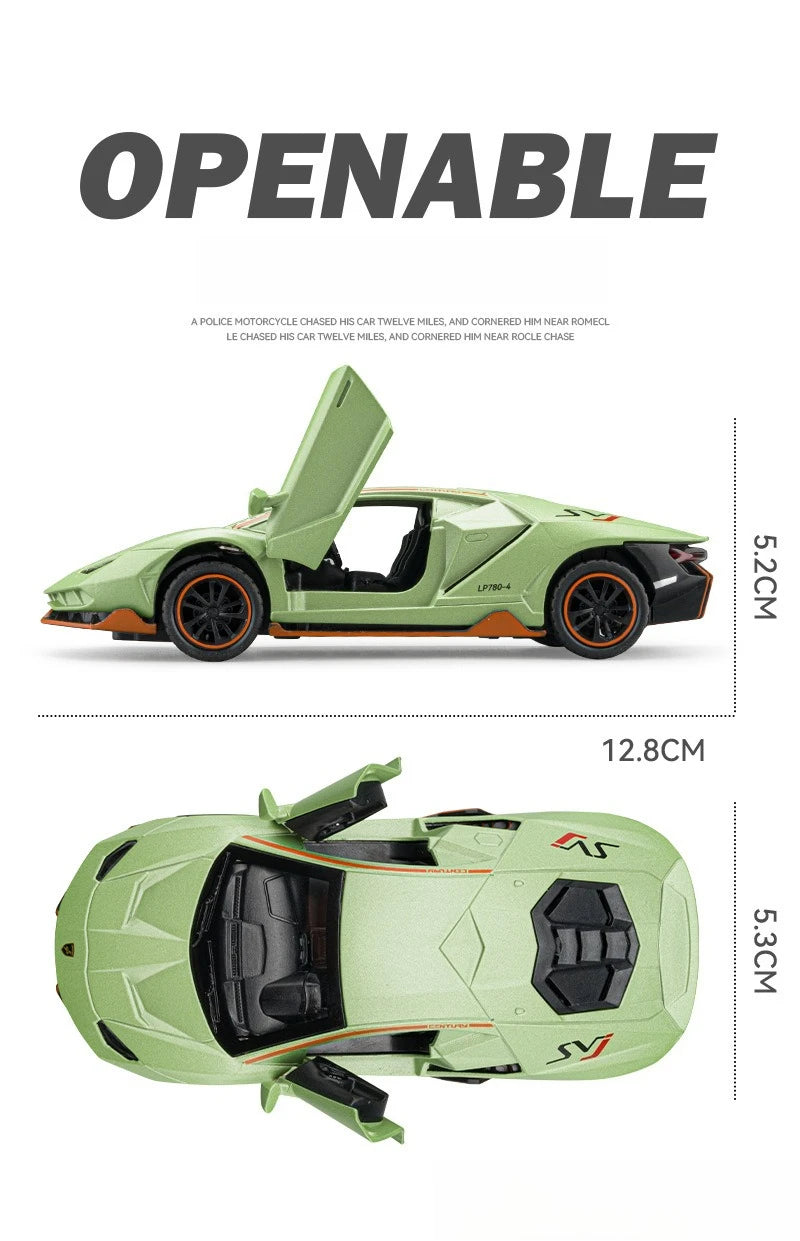 Lamborghini LP780-4 liga modelo de carro ornamentos, som e luz brinquedo menino presente
