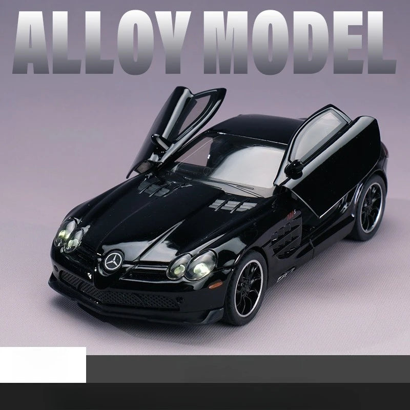 SLR 772S Modelo de carro de brinquedo Corpo de liga Pneus de borracha Diecast Supercarros Modelos Portas abertas Som Luz Brinquedos para crianças Presentes