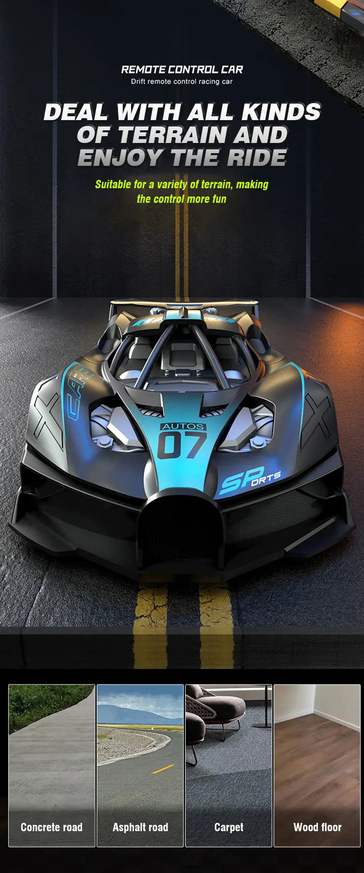 Carro de corrida elétrico de controle remoto de alta velocidade com 4 canais, modelo de veículo esportivo para meninos e crianças, presente de aniversário