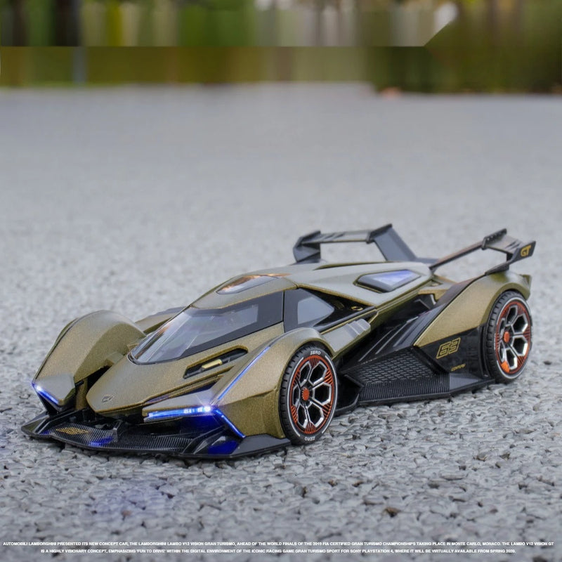 GT V12 Super Concept Sports Car Alloy Metal Diecast Modelo de Carro Som Luz Brinquedos Infantis