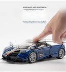 Pagani Huayra BC Blu Francia/Candy Blue com detalhes em carbono, modelo de carro 1/18 da Autoart