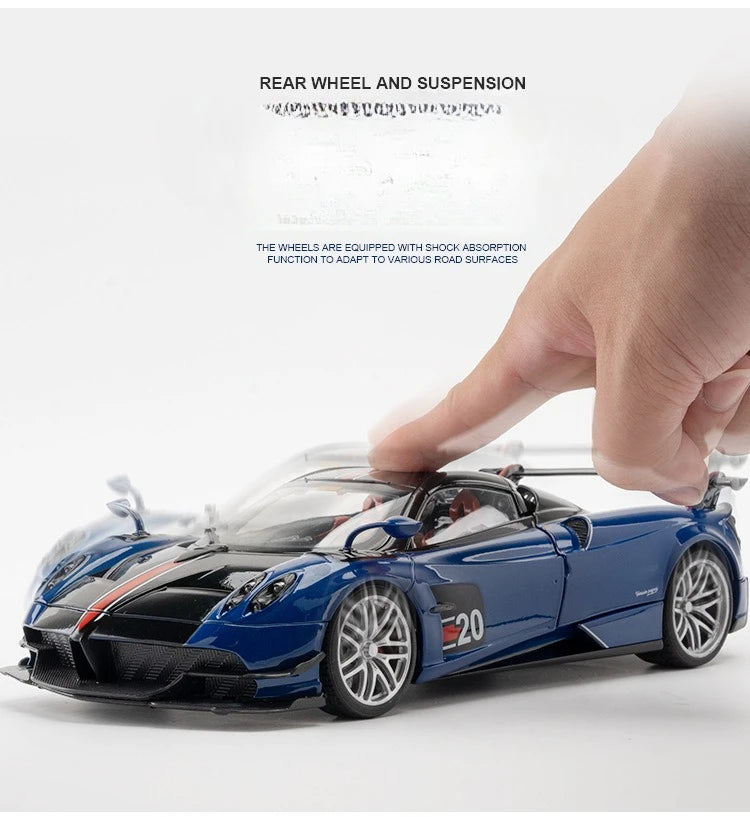 Pagani Huayra BC Blu Francia/Candy Blue com detalhes em carbono, modelo de carro 1/18 da Autoart