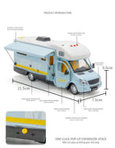 Carro de luxo RV modelo de carro de brinquedo fundido de metal Camper Van Motorhome modelo de carro de turismo com som e luz presente para crianças