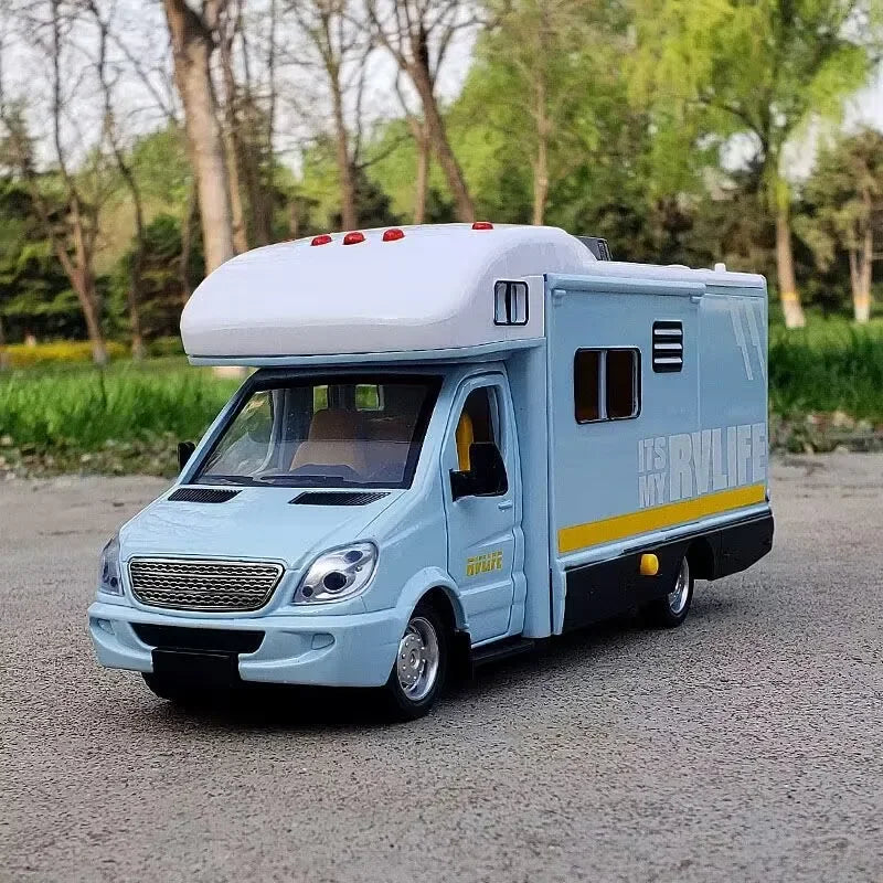 Carro de luxo RV modelo de carro de brinquedo fundido de metal Camper Van Motorhome modelo de carro de turismo com som e luz presente para crianças