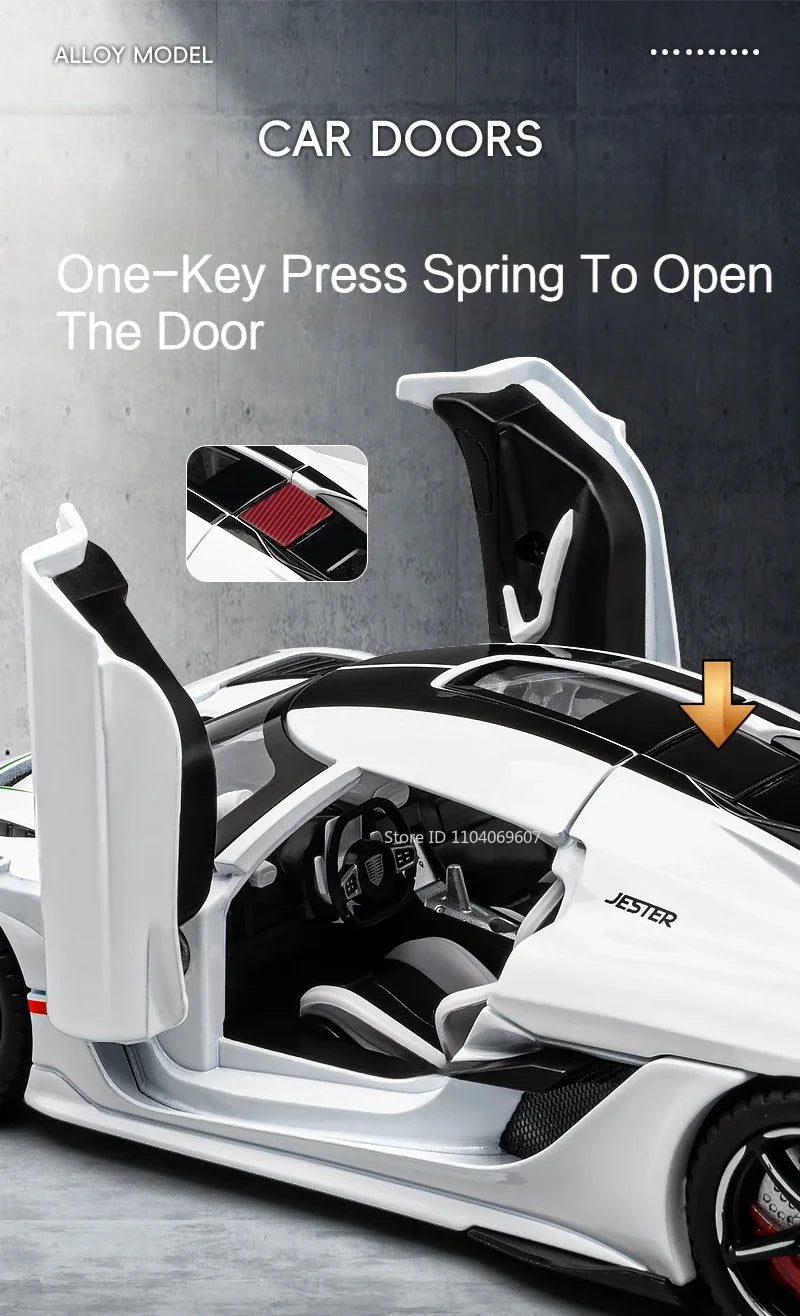 Jesko Super Car Model Toys Metal Diecast Light Music Pull Back Sports Cars Models Collection Racing Vehicle Gift Boys