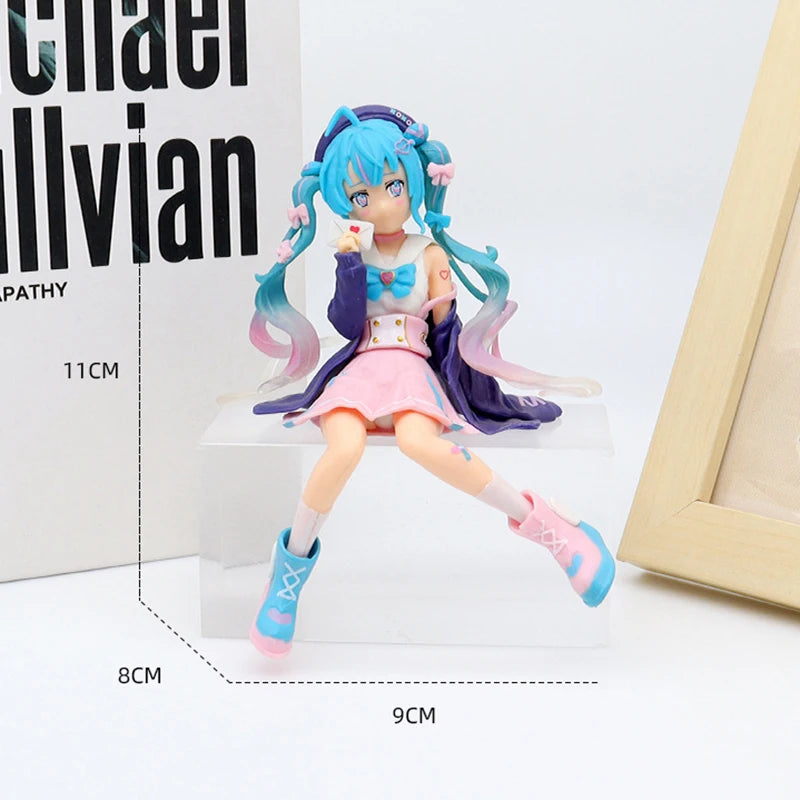 Figura de ação de pvc Hatsune Miku, figura de ação de anime fofa de Miku sentada, modelo de desenho animado kawaii, presente de aniversário para crianças