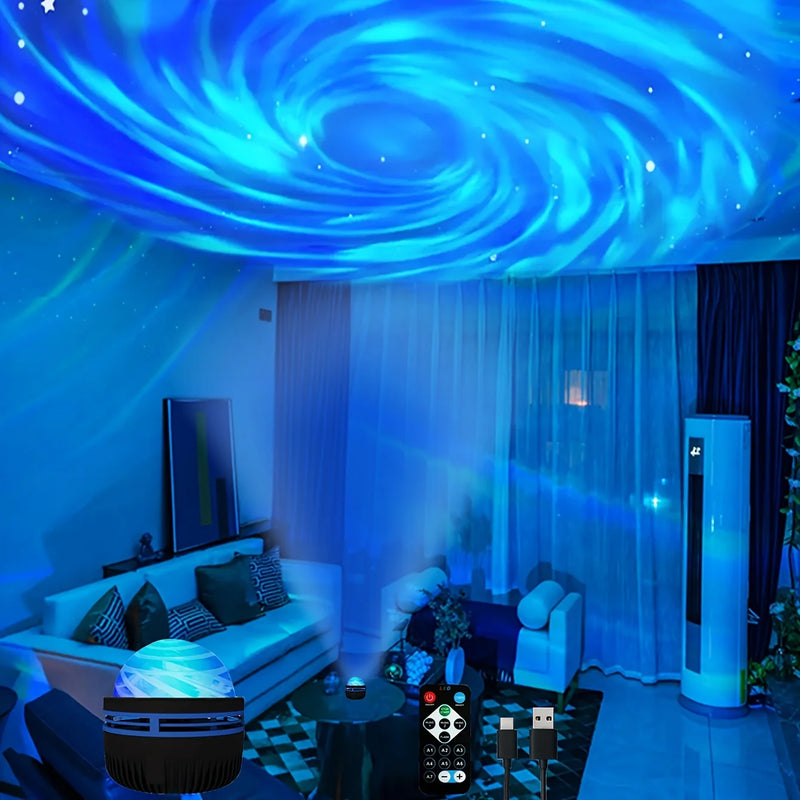 Starry Sky Galaxy Lamp Projector LED Night Light Remote Control Sound Active 5V USB Charging 7 Modes for Kids Room Party Decor