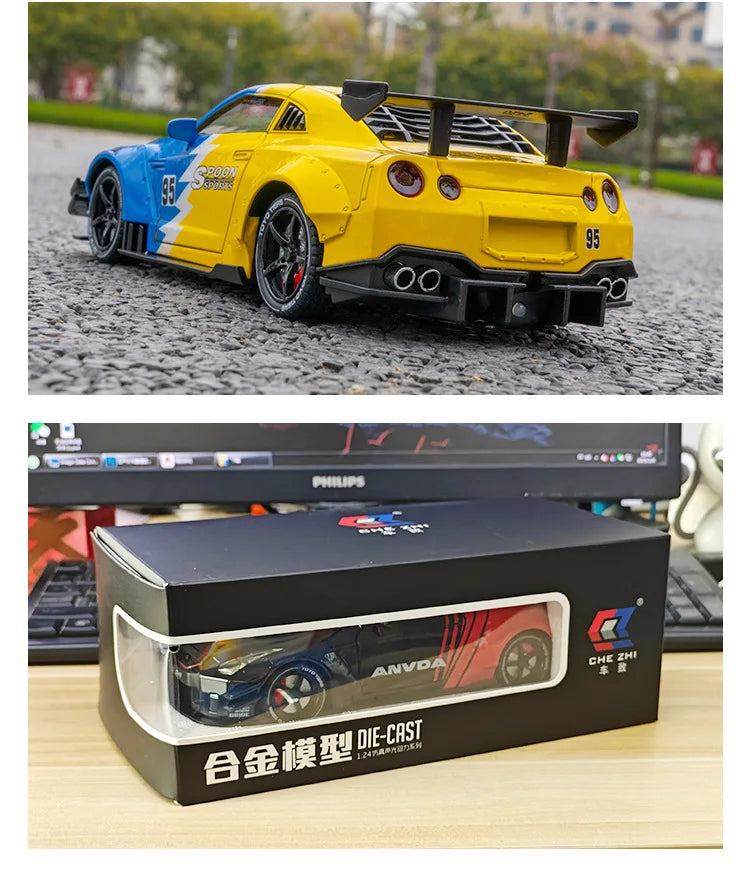 GTR Revuelto Carro de Liga de Brinquedo Miniatura Diecast Supercarro Portas Abertas Som Luz Puxar Volante Dianteiro Carros de Direção Presente para Criança