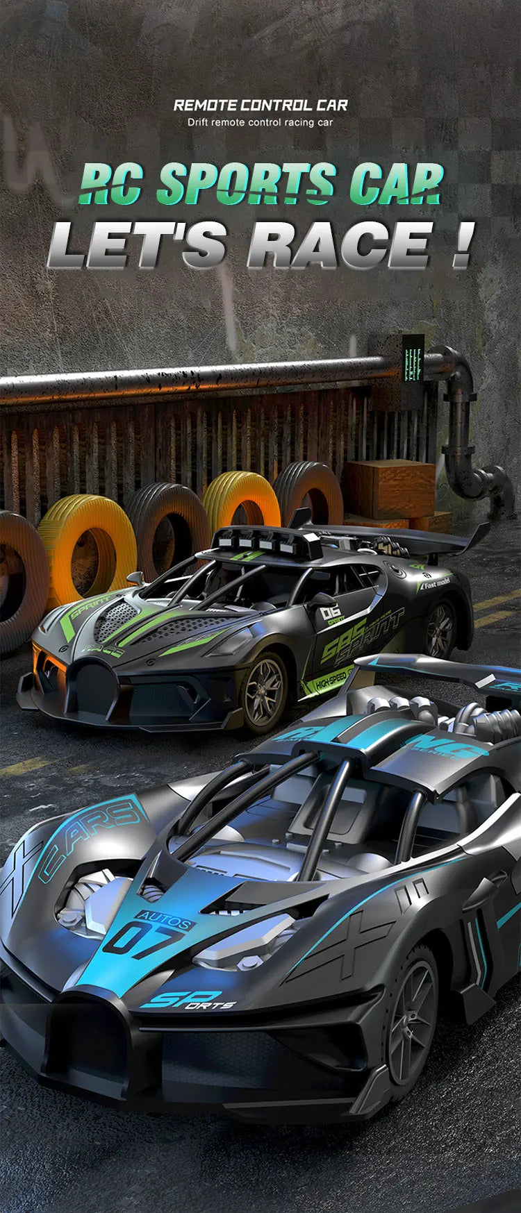 Carro de corrida elétrico de controle remoto de alta velocidade com 4 canais, modelo de veículo esportivo para meninos e crianças, presente de aniversário