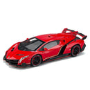 Lamborghini esportivo modelo Veneno, escala 1/24, porta que pode ser aberta, carro de brinquedo com roda dianteira dirigível