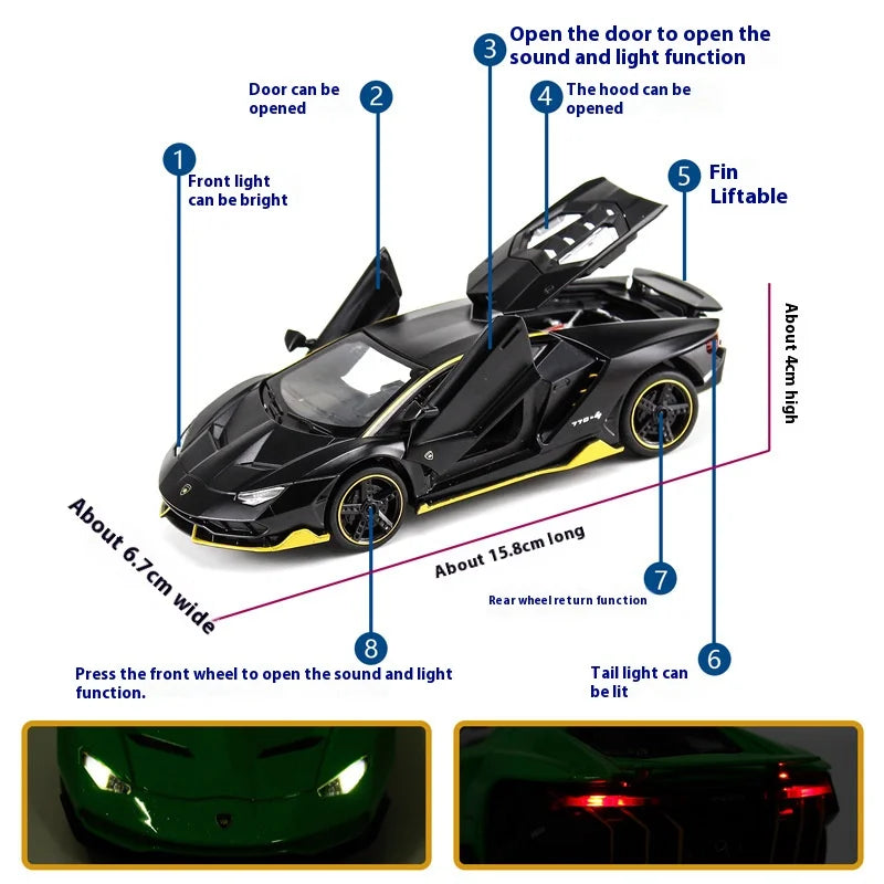 Lamborghini Centenario Lp770 diecast  modelo carros liga automóveis brinquedos presente para crianças puxar para trás luz música